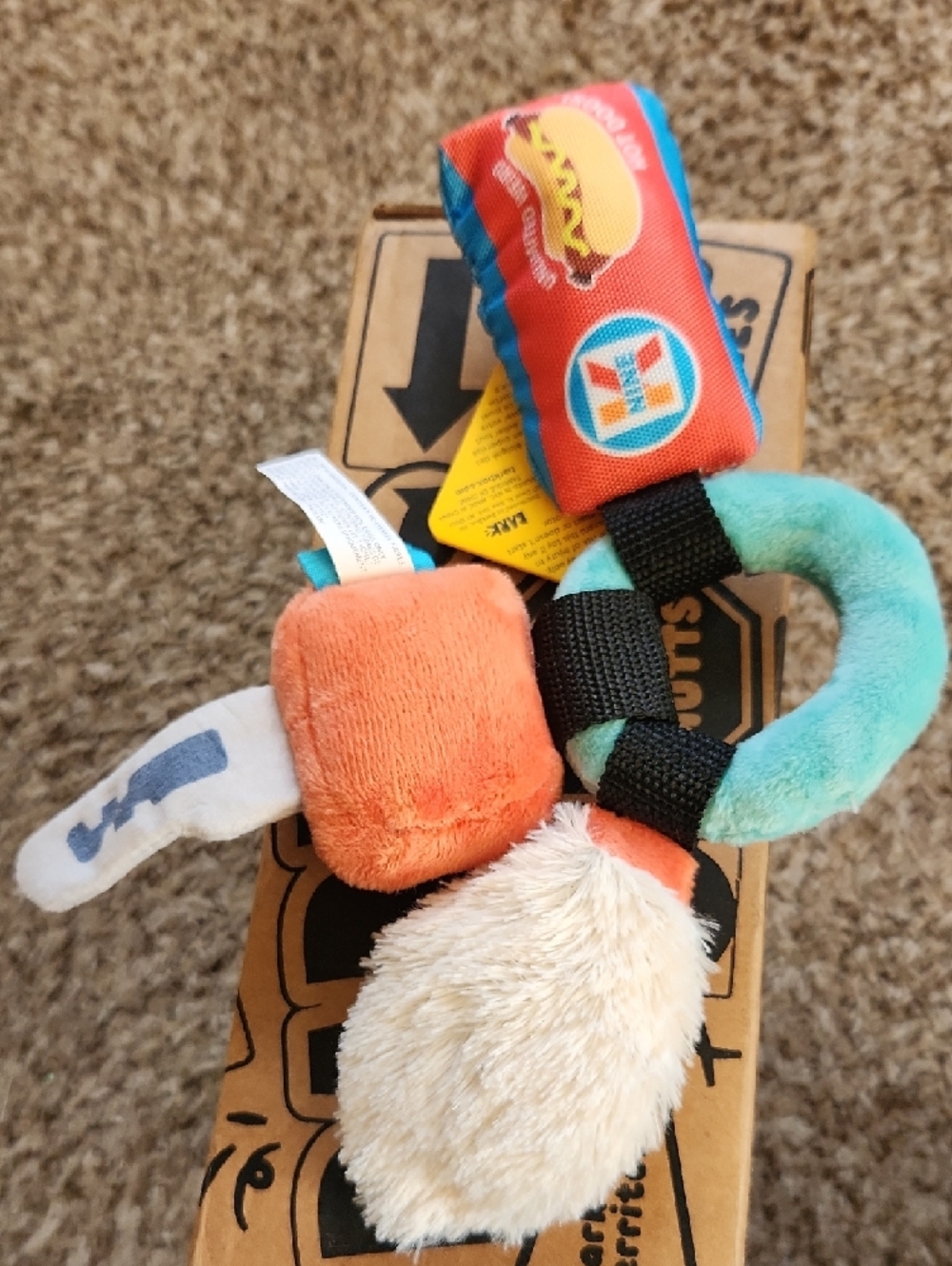 Bark Squeakeys Plush Dog Toy - Coral, Teal, Cream - Picture 2 of 5